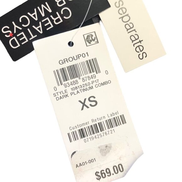 NWT Bar III Blouse Top Black Gray Ruffle Detial Size XS String Tie at Collar NEW - Picture 7 of 9